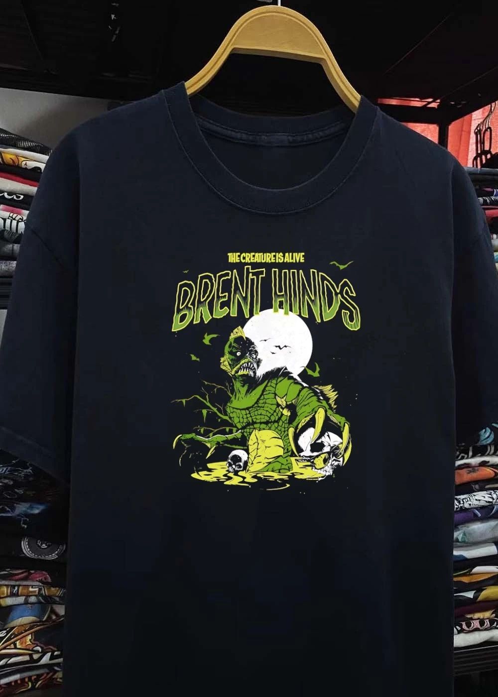 The Creature Is Alive Brent Hinds Swamp Monster Horror Skull T-Shirt