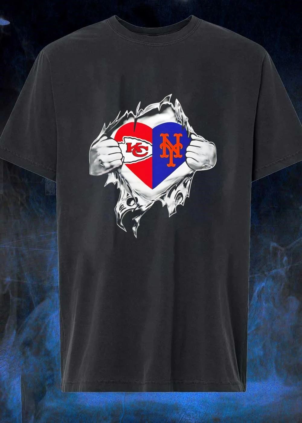 KC Mets Heart Ripped Chest Fan T-Shirt