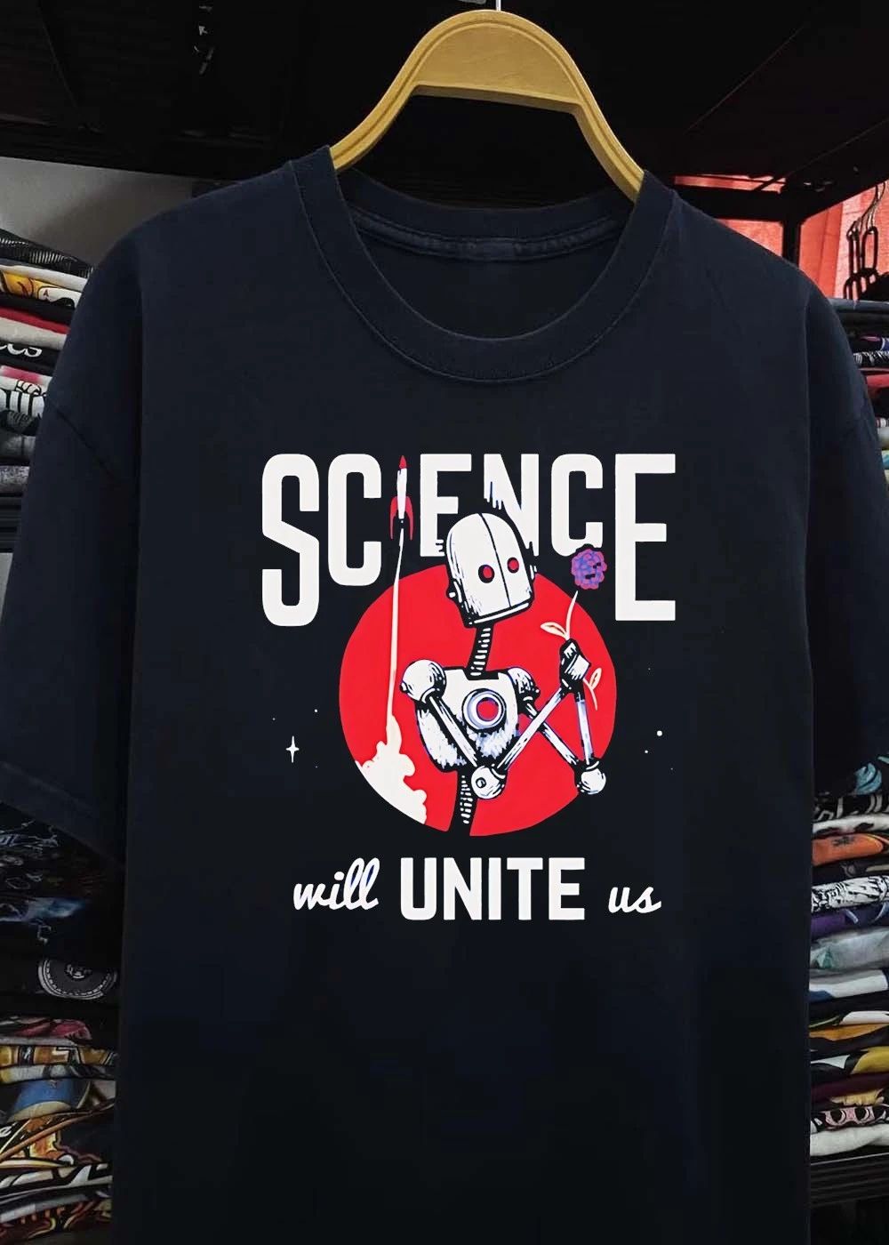 Science Will Unite Us Robot Holding Flower T-Shirt