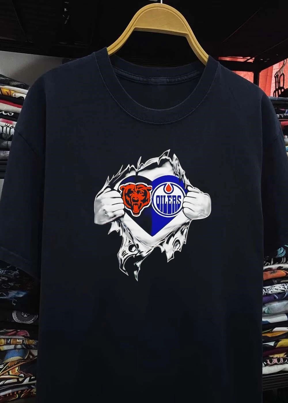 Fan Gear Showing Bear and Oilers Heart T-Shirt