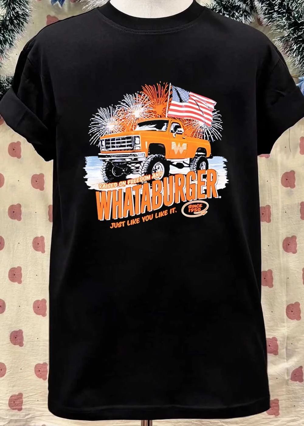 Whataburger Raised on Freedom and Since 1950 pickup truck fireworks shirt