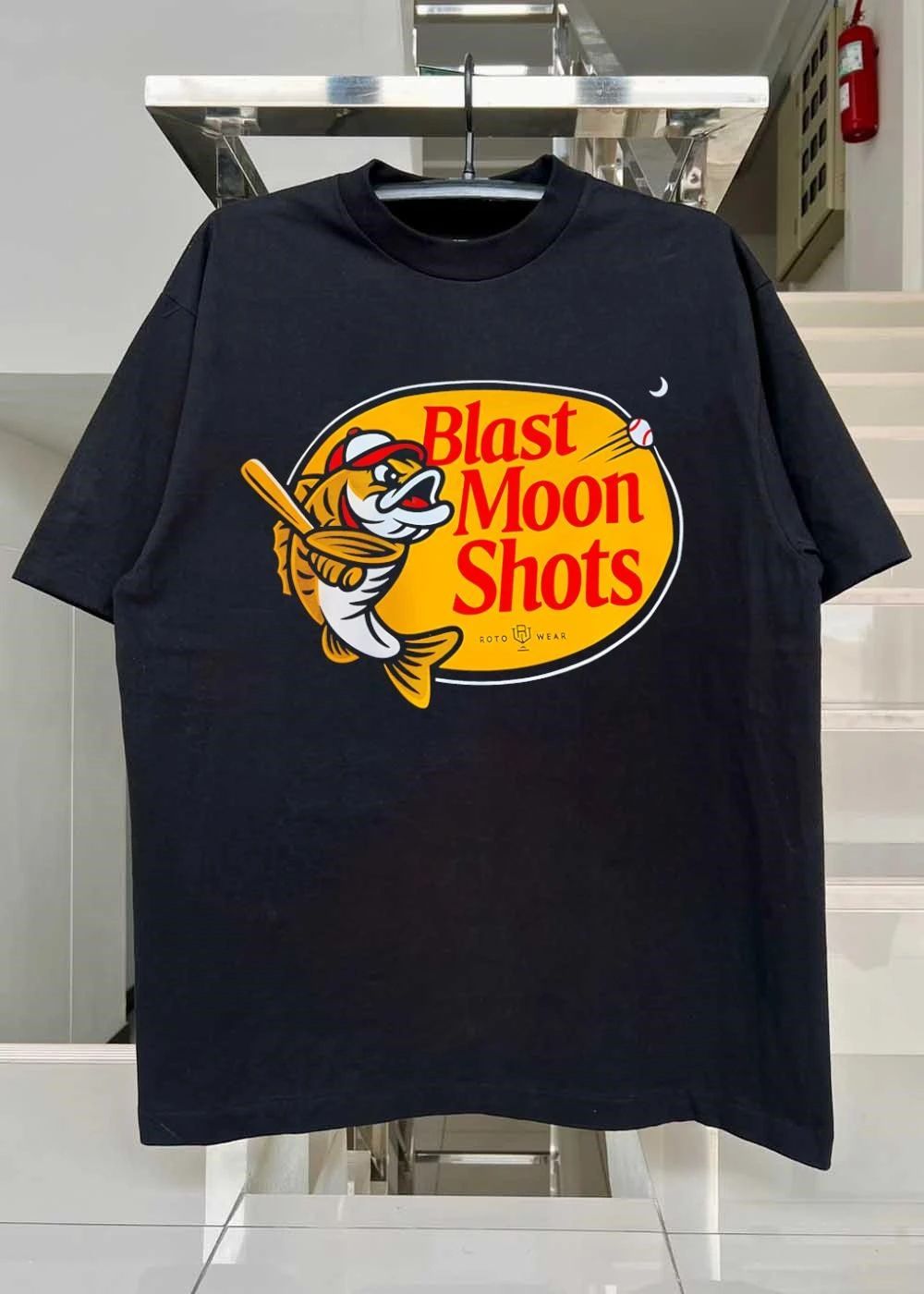 Roto Wear Fish Hitting Baseball Blast Moon Shots T-Shirt