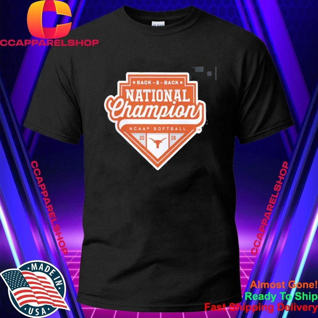 Texas Longhorns 2026 NCAA Softball Women’s College World Series Back-to-Back National Champions Logo Fanatics Black Shirt