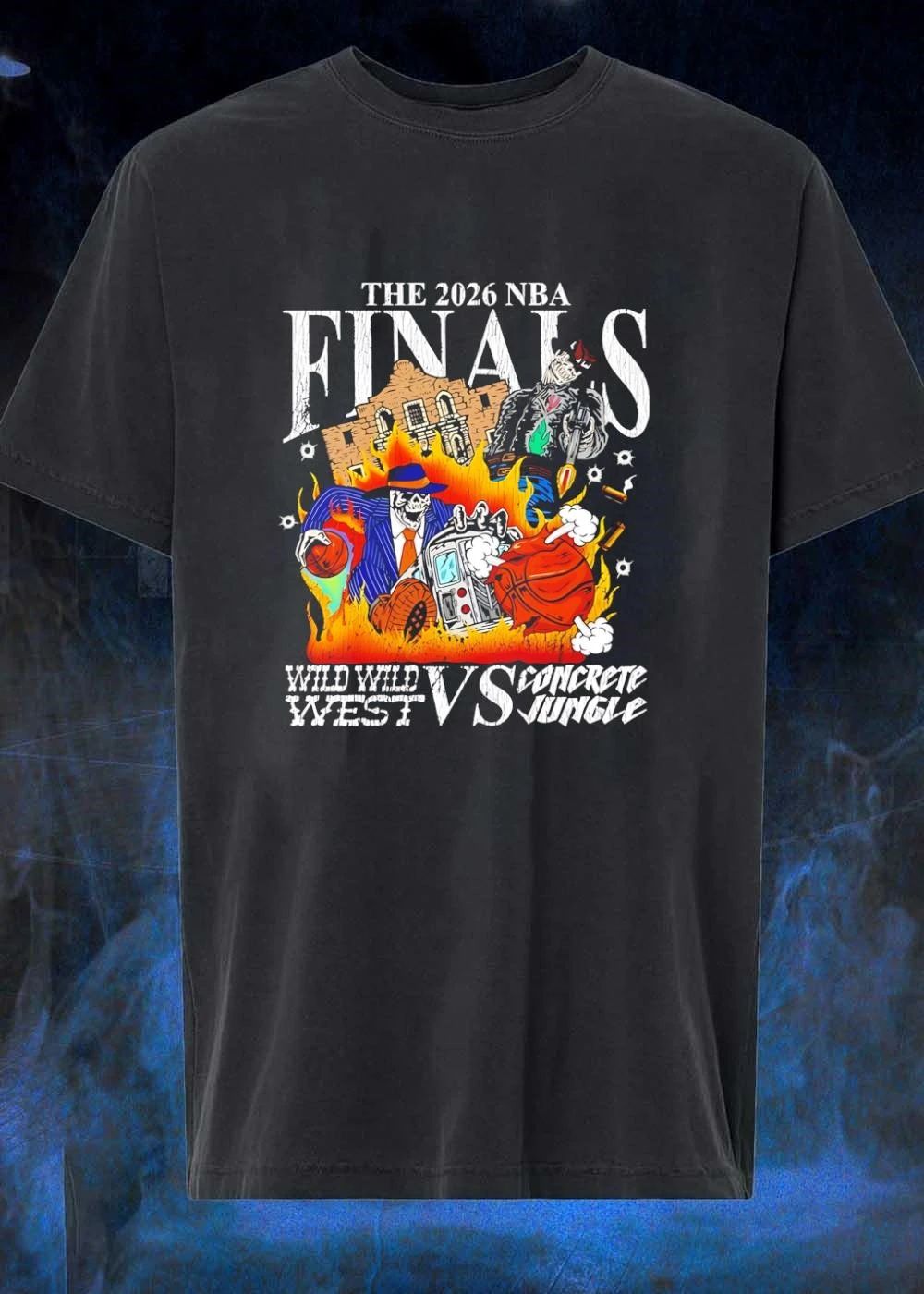 The 2026 NBA Finals Wild Wild West vs Concrete Jungle Skeleton Basketball Shirt