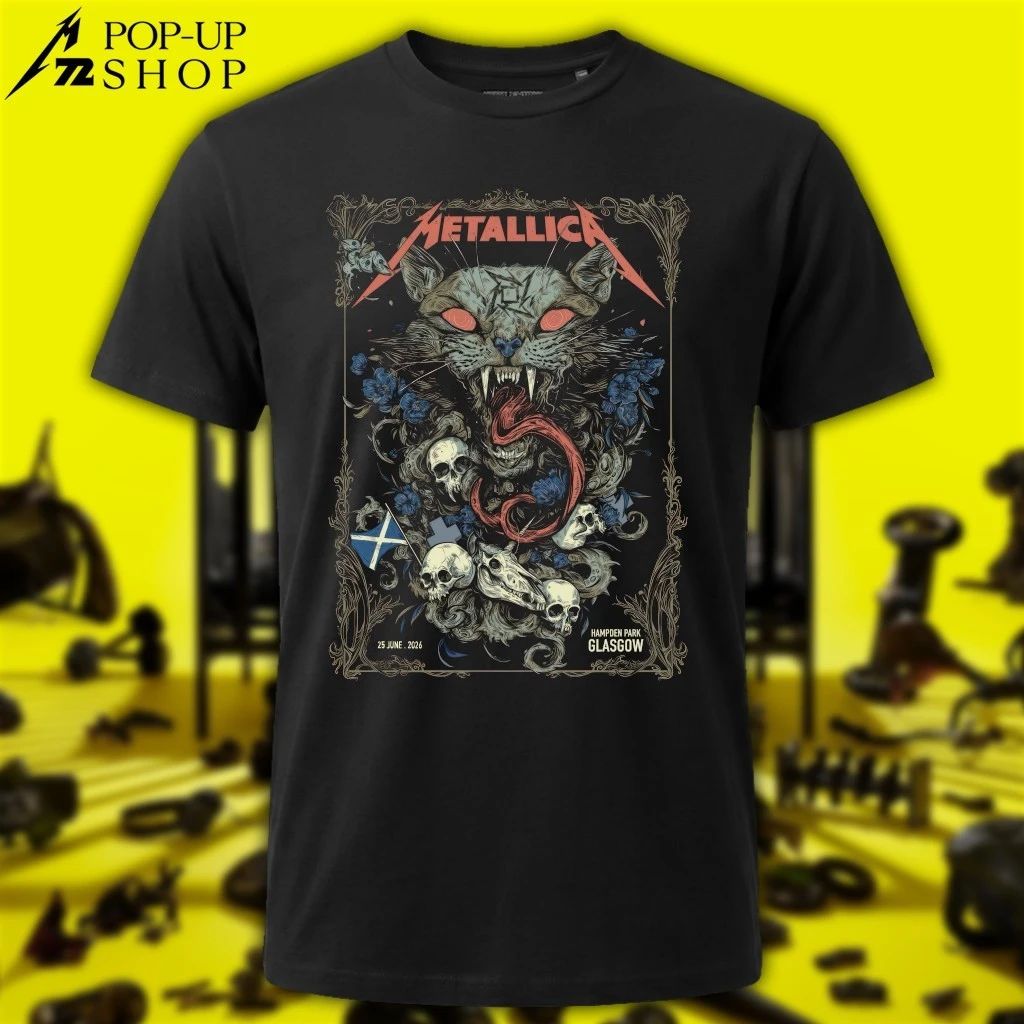 Metallica Glasgow Main Show Cat Sith T-shirt By Michelle KamMei Harve For M72 Glasgow Scotland On June 25 2026 At Hampden Park