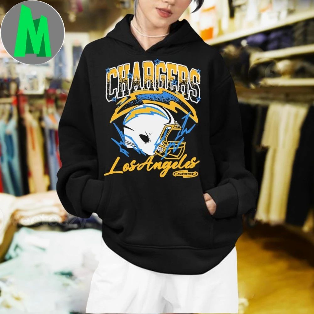 SEEN x Los Angeles Chargers Black Vintage Voltage Helmet T-Shirt