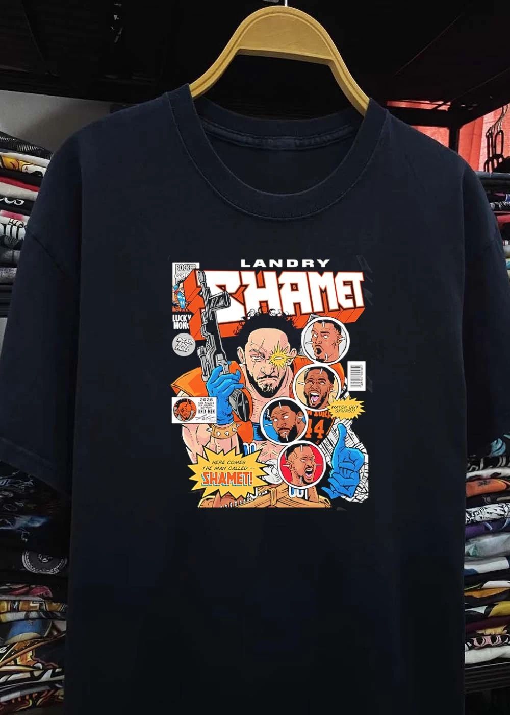 Bocker Comics Landry Shamet Holding Gun Knix-Men 2026 NBA Finals Watch Out Spurs T-Shirt