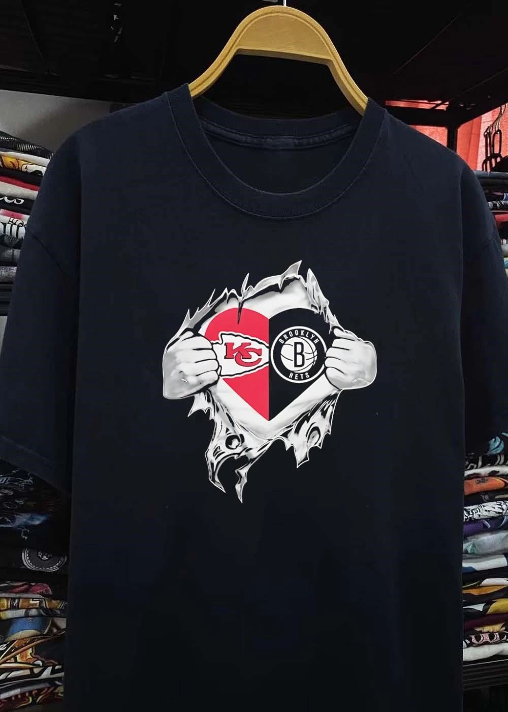 KC Nets Ripped Chest Heart Fan T-Shirt