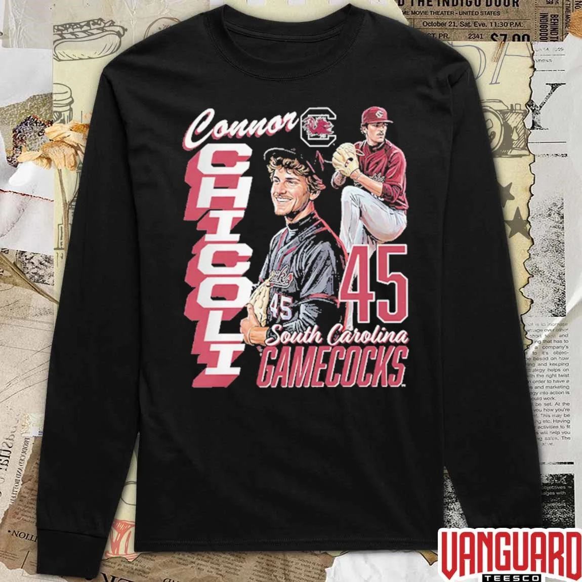 Connor Chicoli 45 South Carolina Gamecocks NCAA Baseball t-shirt