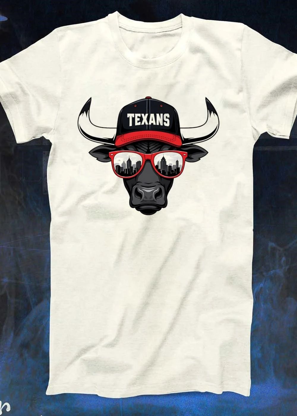 Cool Bull Wearing Sunglasses and Texans Cap T-Shirt