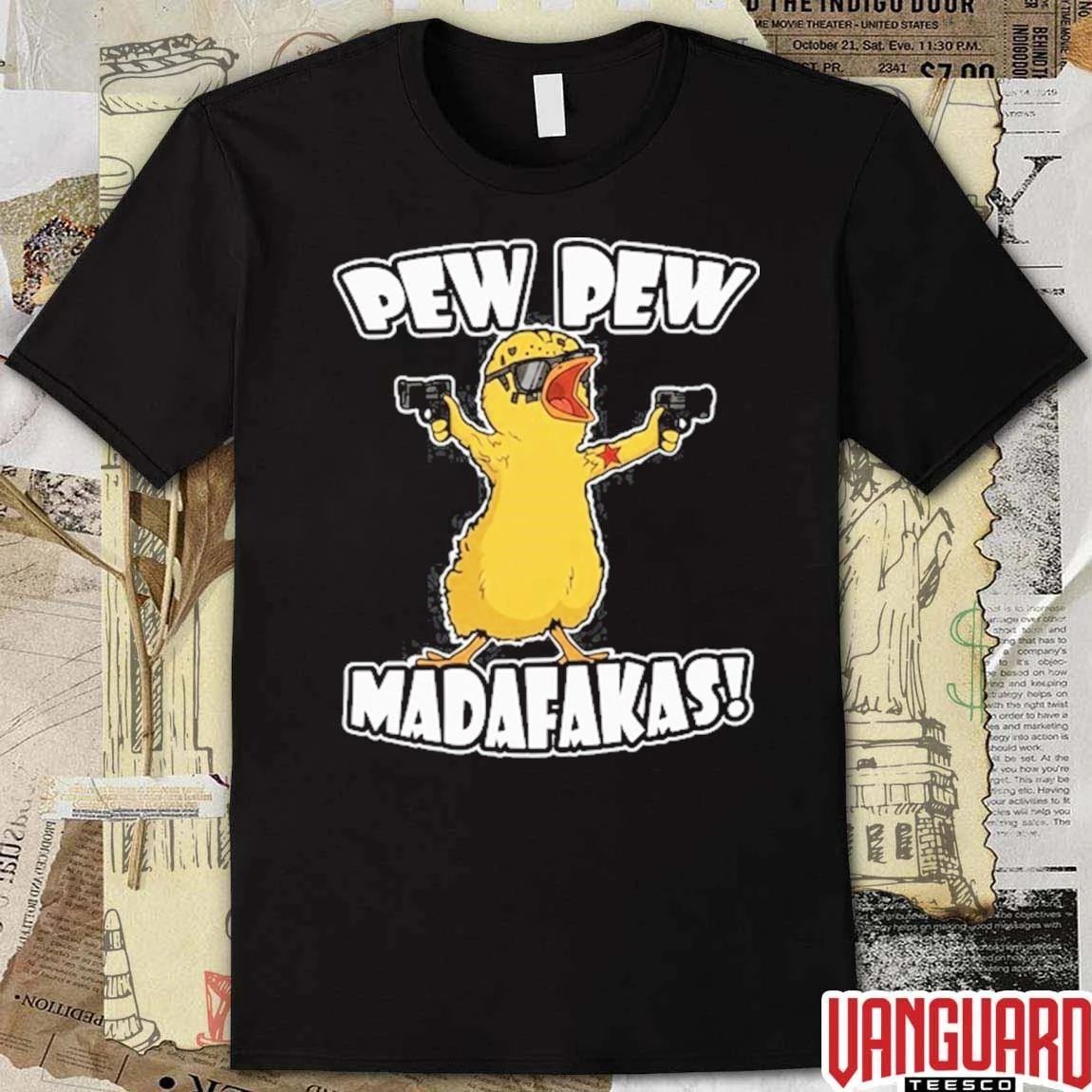 Pew Pew Madafakas Yellow Duck Carries Pistol Letter t-shirt