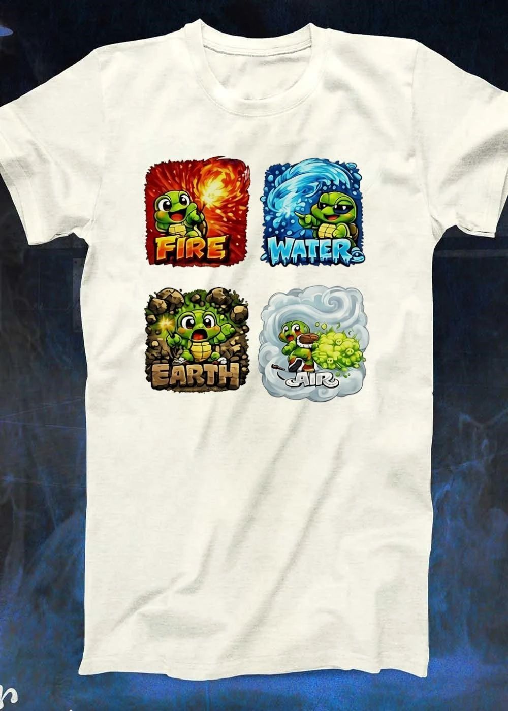 Fire Water Earth Air Four Elements Turtle Cartoon Cute Baby T-Shirt