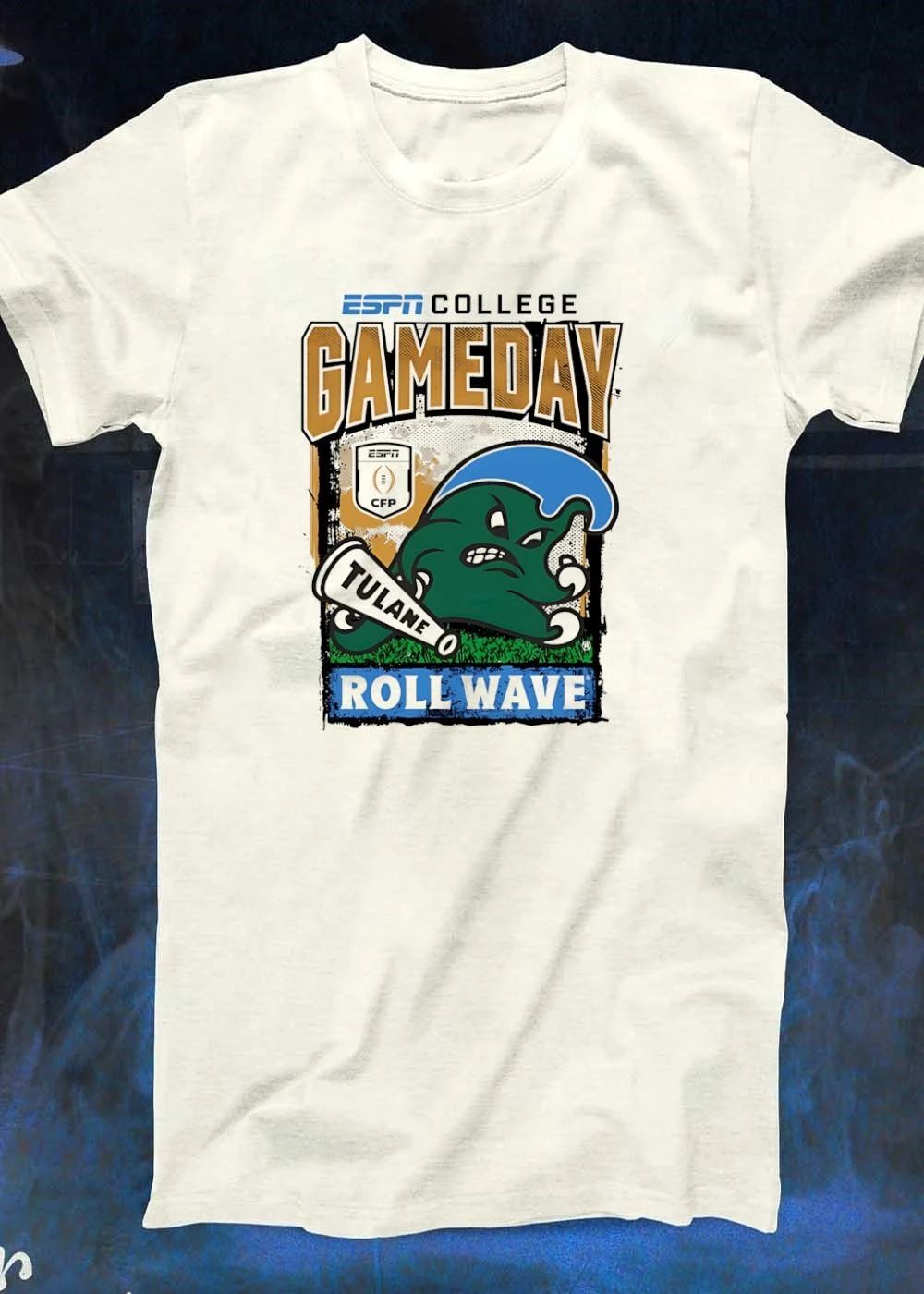 ESPN College GameDay Tulane Roll Wave Mascot CFP Logo T-Shirt