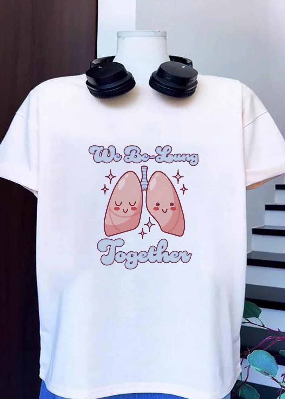 Cute Pun Illustration We Be-Lung Together Romantic Pair Anatomy T-Shirt