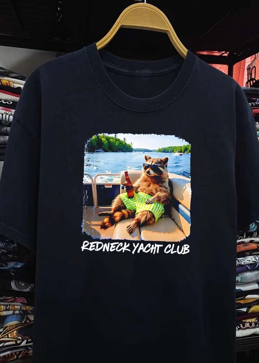 Redneck Yacht Club Raccoon Drinking Beer on a Boat T-Shirt
