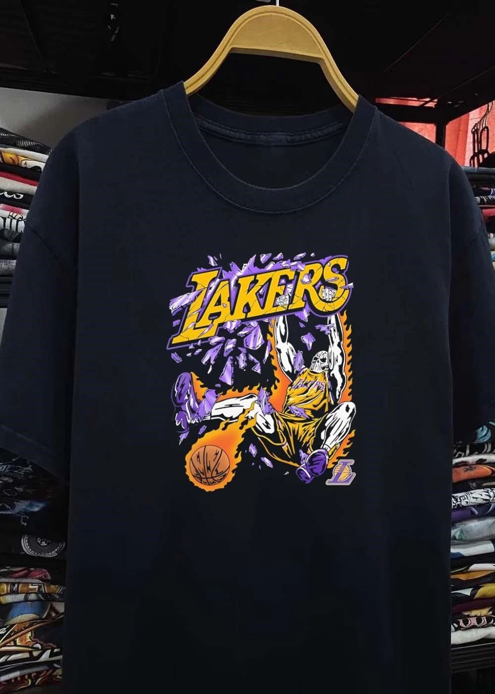 Lakers Apparel Skeleton Dunking Basketball Through Shattered Glass Los Angeles Lakers shirt