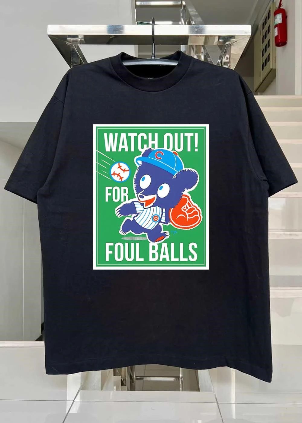 Watch Out For Foul Balls Chicago Cubs cartoon bear shirt