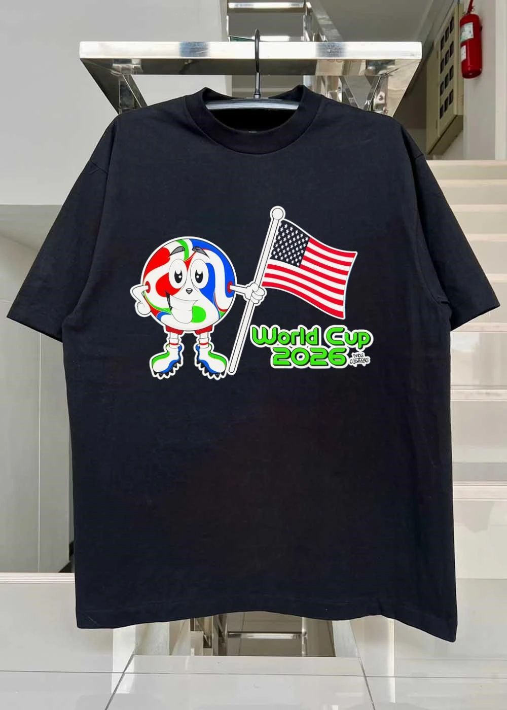 Dads Cartoons Soccer Ball Holding American Flag World Cup 2026 T-Shirt