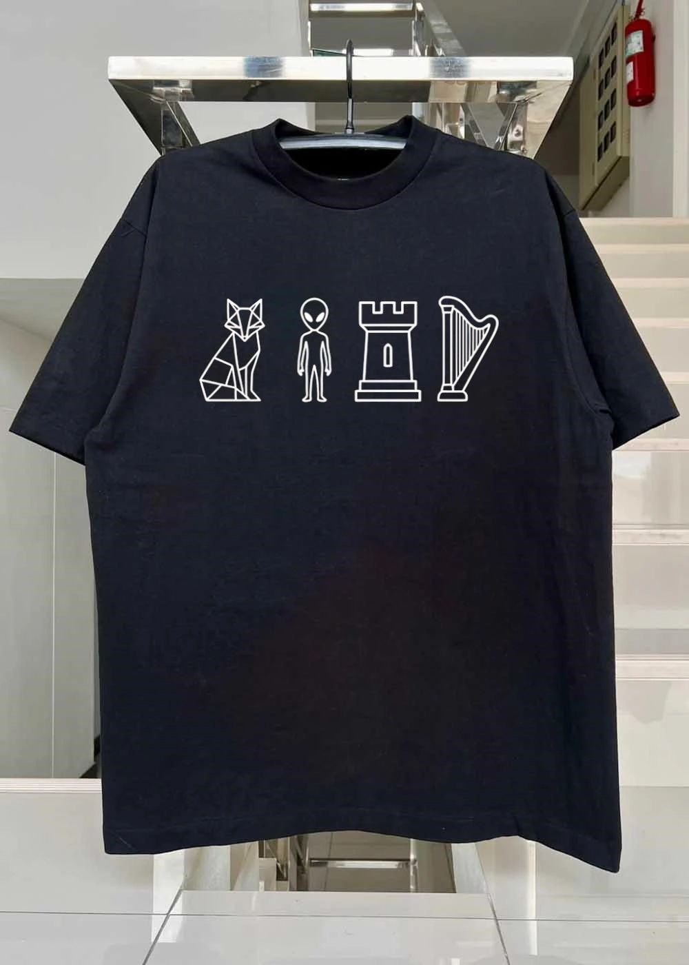 Geometric Fox Alien Chess Piece Harp Icon Shirt