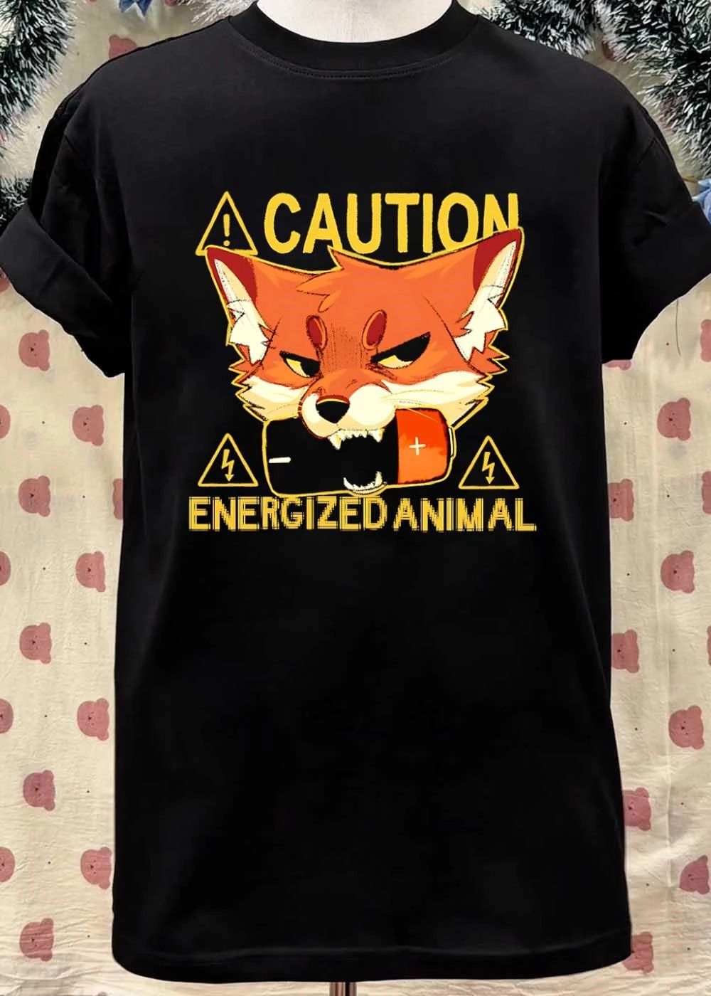 Fox holding a battery Caution Energized Animal shirt