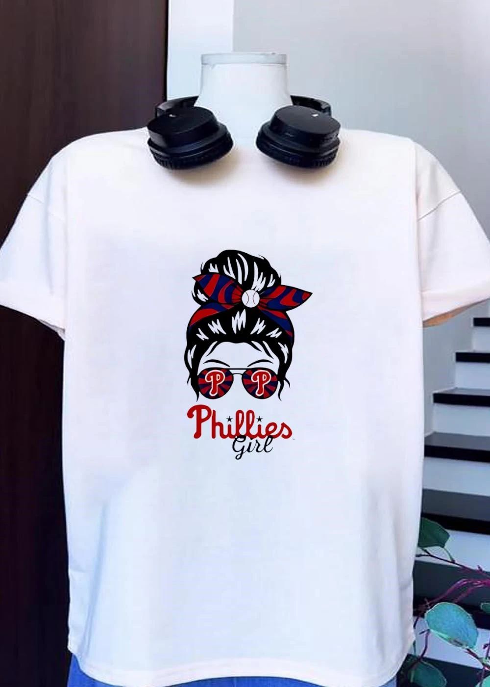 Philadelphia Phillies Girl Messy Bun Glasses shirt