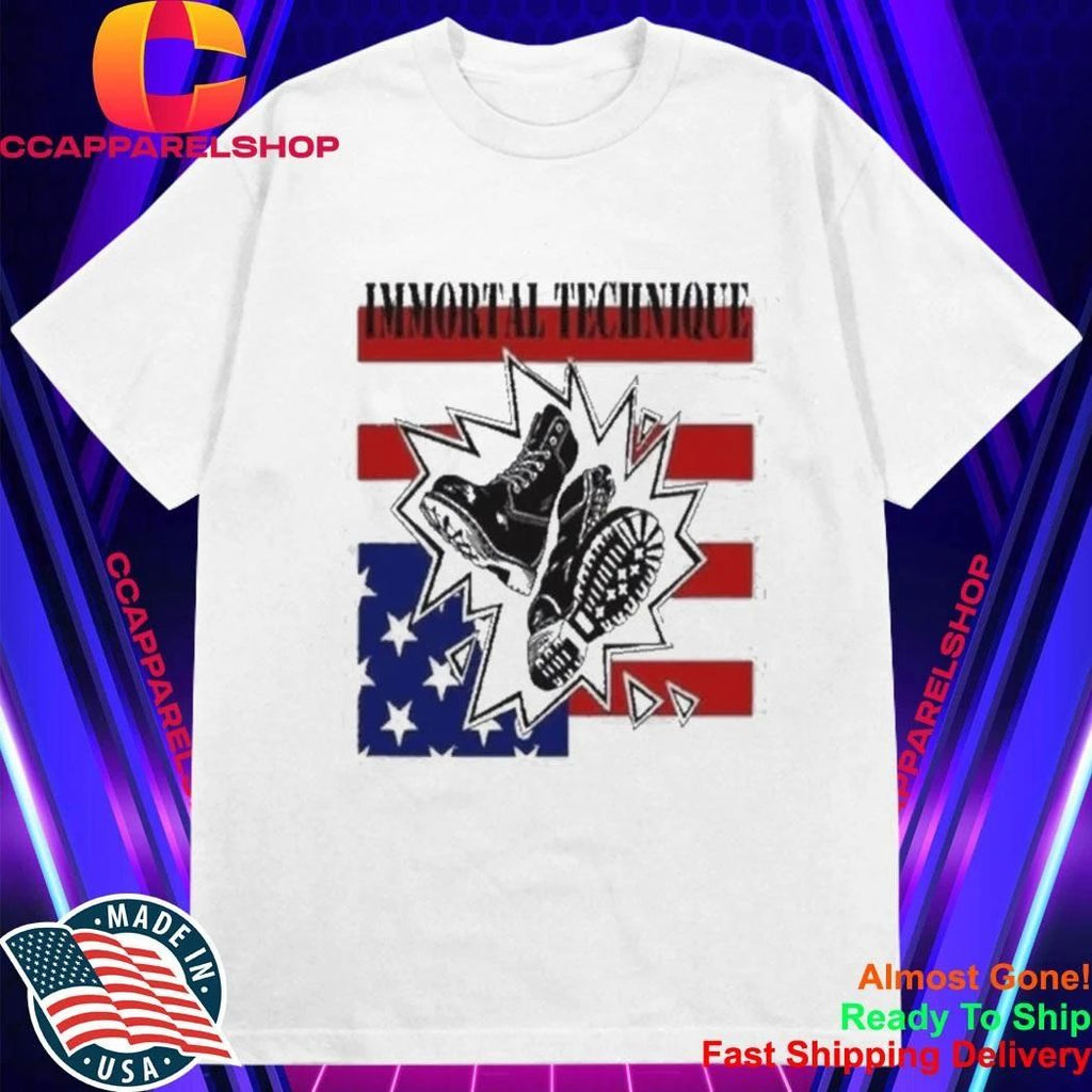 Immortal Technique American Flag Combat Boots Punk Rock Hip Hop Shirt