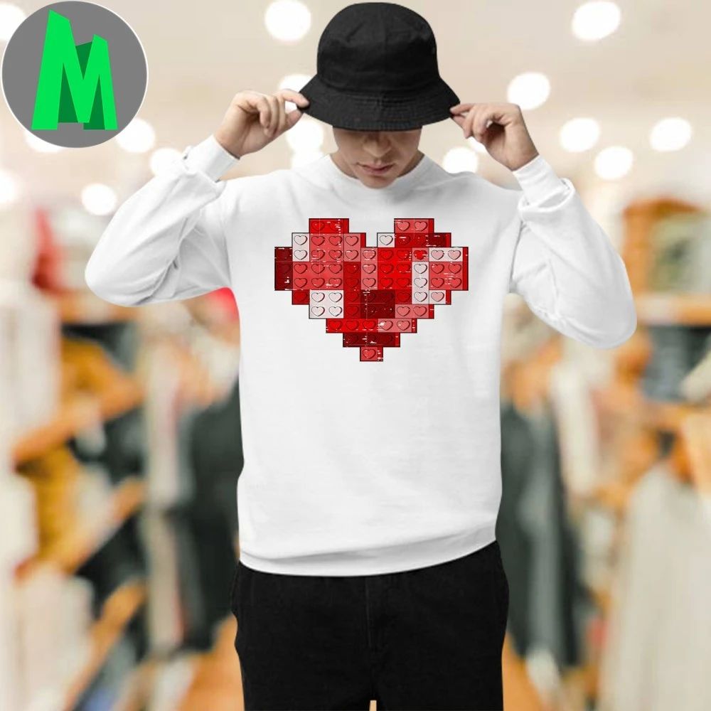 Valentine’s Day Heart Building Blocks Bricks Shirt
