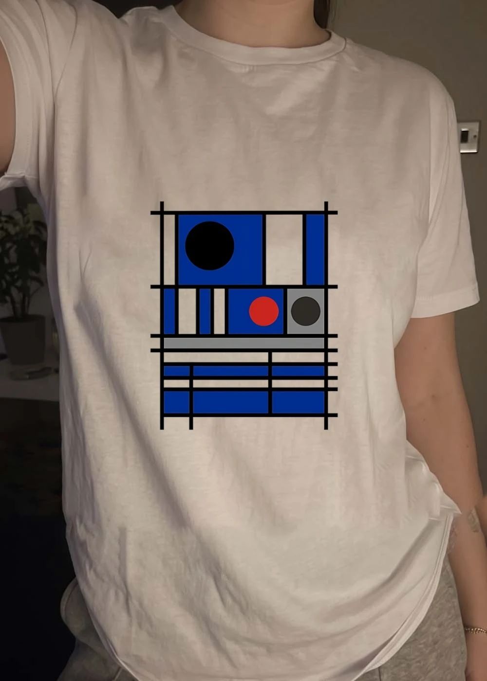 Abstract Geometric Shapes Blue Circles Squares shirt