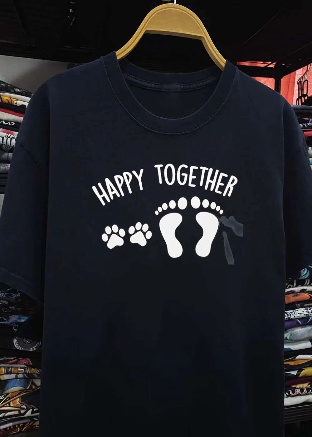 Family and Pets Happy Together Paw Prints and Baby Feet T-Shirt