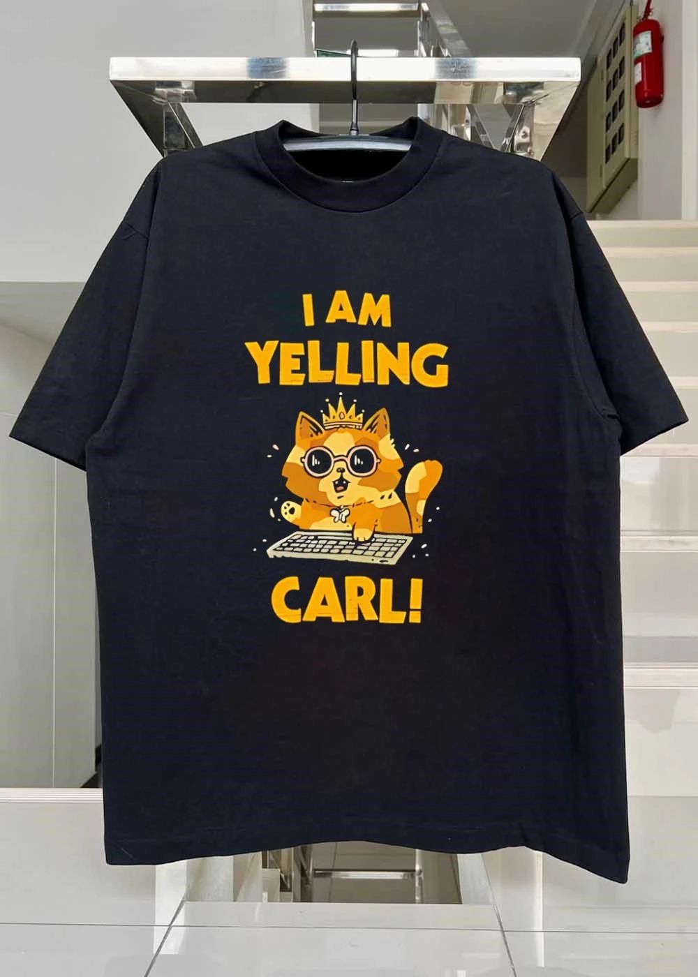 I Am Yelling Carl Cat Wearing Crown Sunglasses Keyboard shirt