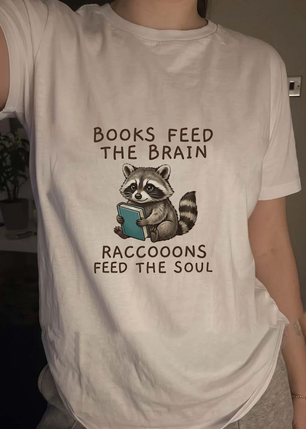 Cute Animal Library Books Feed The Brain Raccoons Feed The Soul T-Shirt