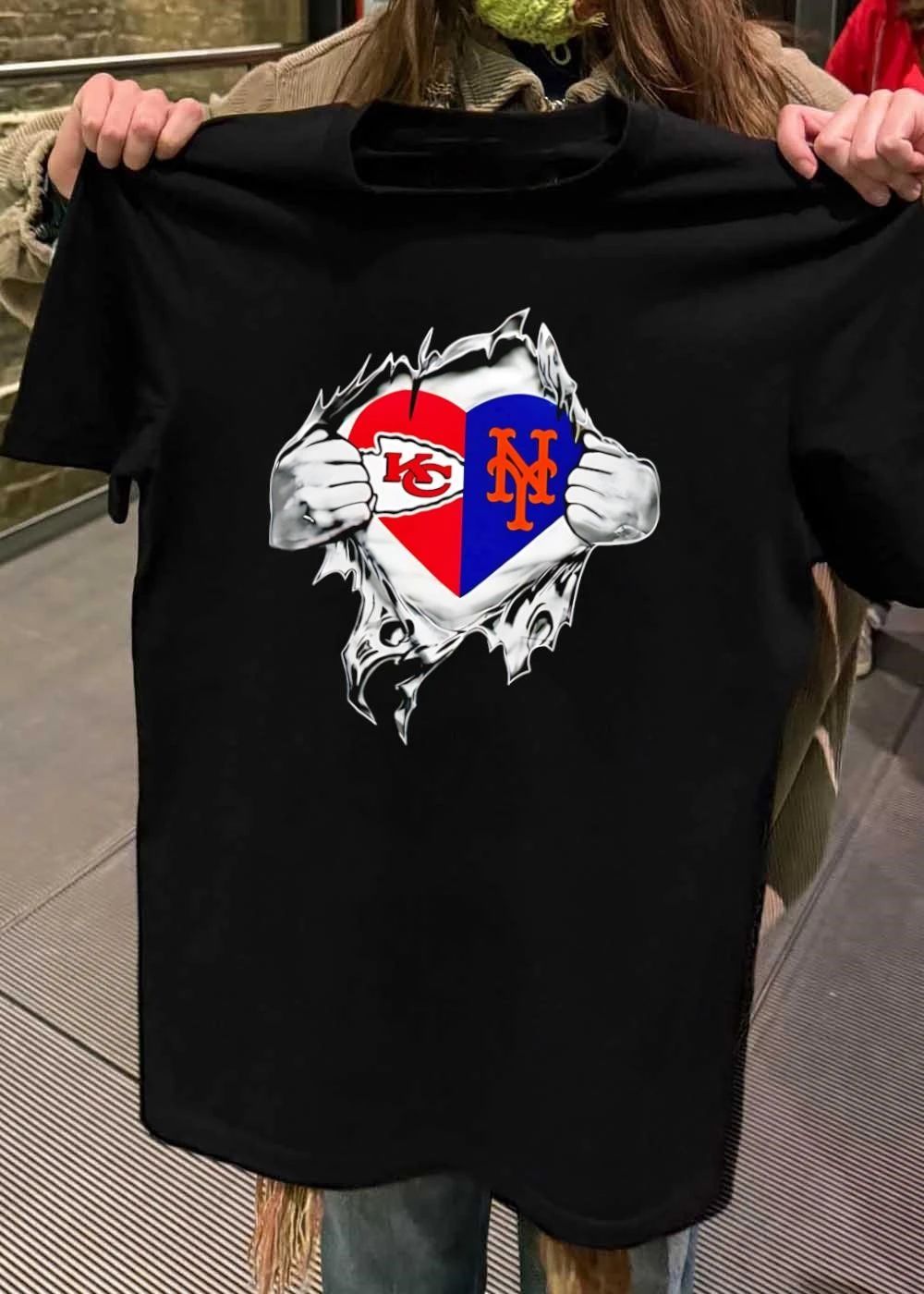 KC Mets Heart Ripped Chest Fan T-Shirt
